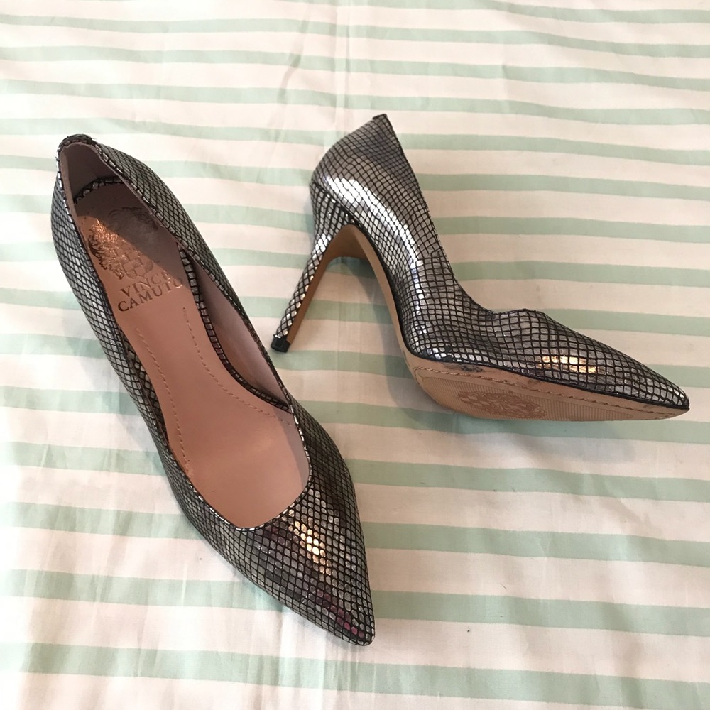 Vince Camuto Metallic Silver Leather Heels Harty